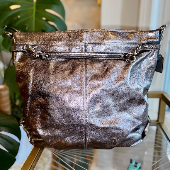 Coach Large Vintage Metallic Gunmetal Purse / Shoulder Bag - Satin - Chainlinks - Picture 2 of 7